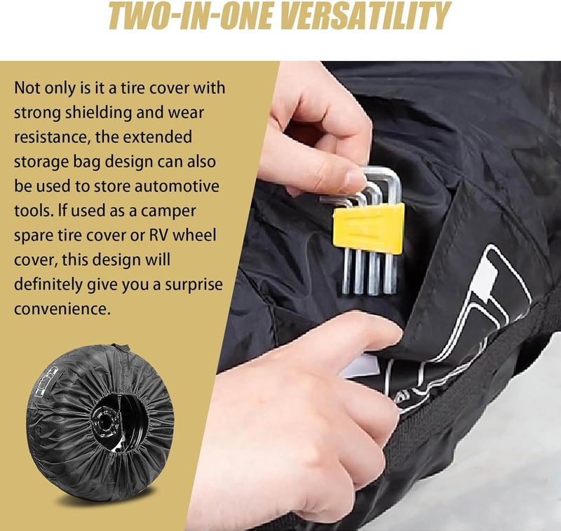 waswale 1 PC Car Tire Protector, 31.49" 210T Oxford Cloth Sun Dustproof 19"-23" Spare Tire Storage Bag with Handle, Four Seasons Universal Portable Anti-Scratch Accessories for Cars (Black #L) - Image 3